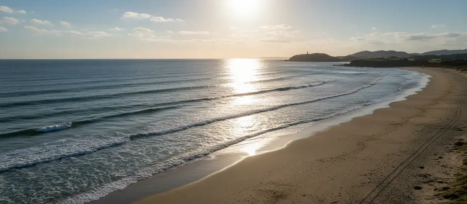 Blick vom Deich auf Strand und Meer